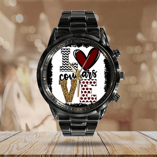 Cougars Mascot Love School Spirit Fantastic Calendar Steel Band Watch