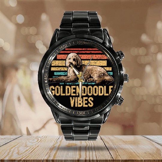 Goldendoodle Vibes Cute Dog Mom Doodle Dog Dad Calendar Steel Band Watch