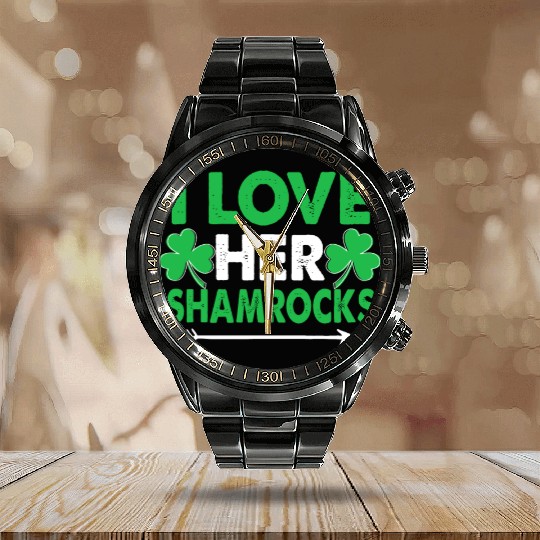 I Love Her Shamrocks - St Patricks Day Matching Co Calendar Steel Band Watch