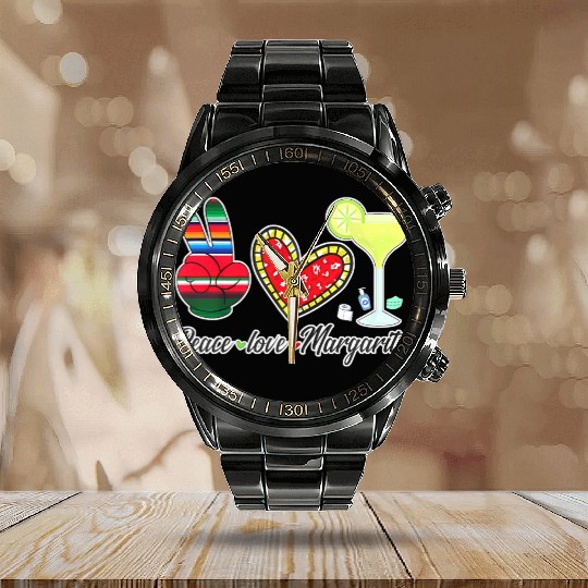 Peace Love Margarita for Plus Size Calendar Steel Band Watch