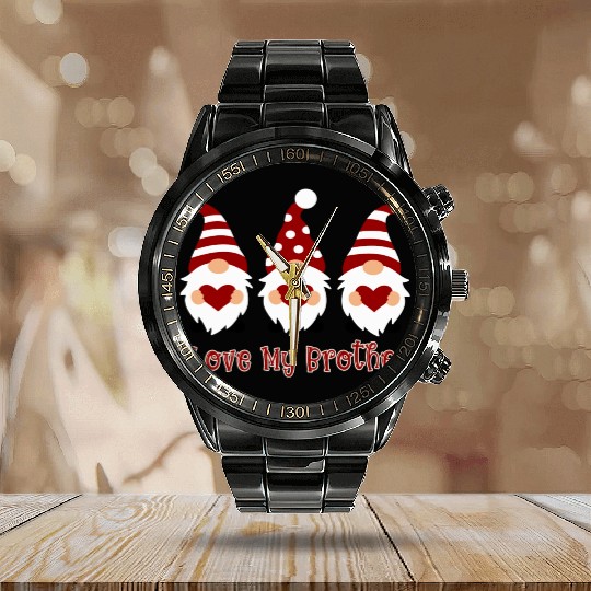 I Love My Brother With Love Gnomes Calendar Steel Band Watch