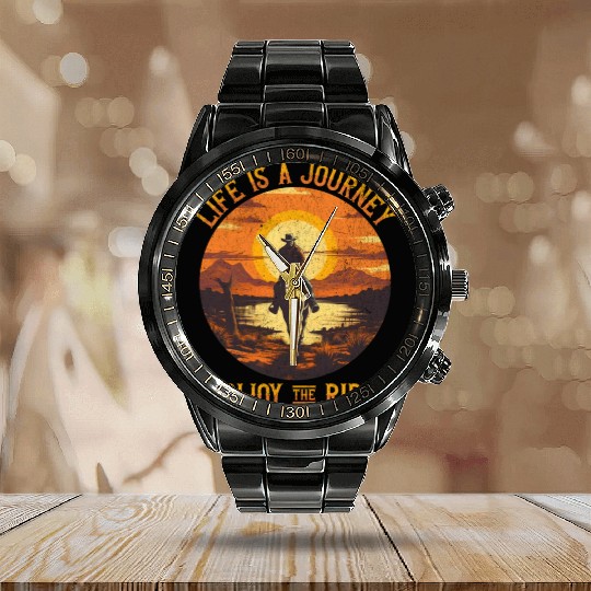 Life is a journey - retro western cowboy Calendar Steel Band Watch