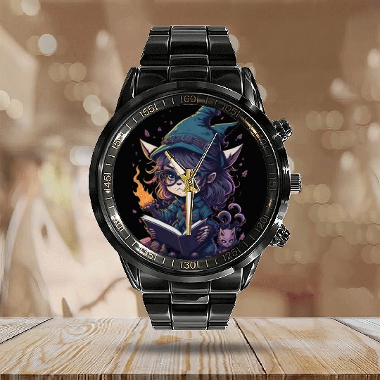 Cat reading book Calendar Steel Band Watch
