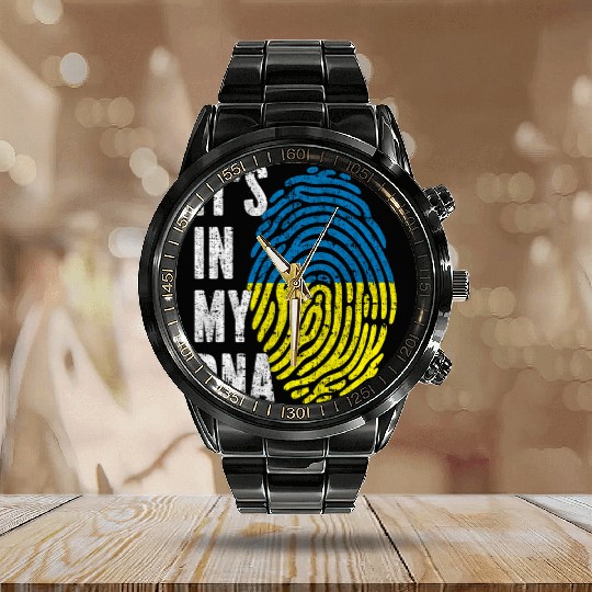It'S In My Dna Ukraine Flag Calendar Steel Band Watch