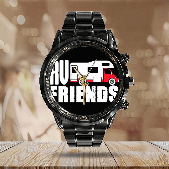 Motorhome Rv Camping Camper Rv Friends Calendar Steel Band Watch
