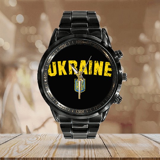 Ukraine Flag Ukraine Calendar Steel Band Watch