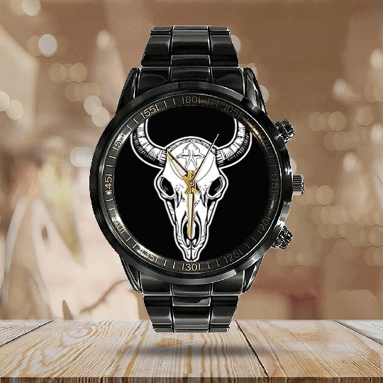 Cow Skull Boho Calendar Steel Band Watch