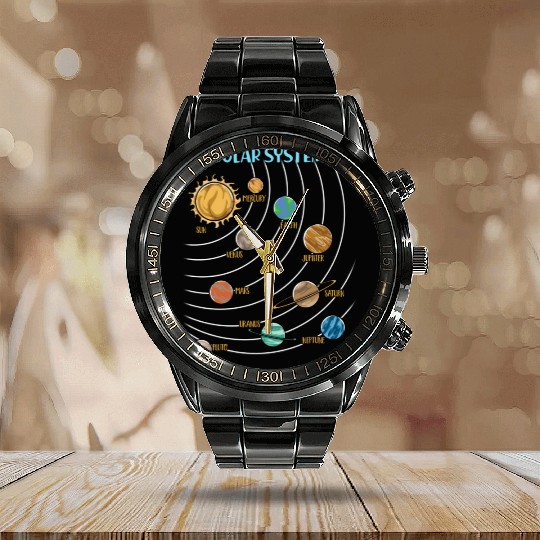 Our Solar System Science Education Calendar Steel Band Watch