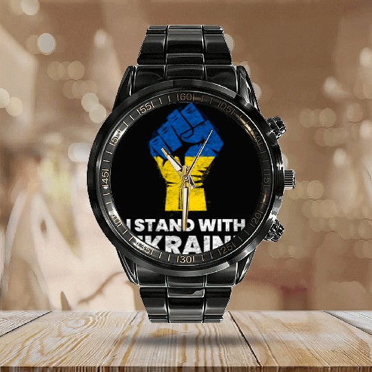 Ukrainian Flag I Stand With Ukraine Flag Calendar Steel Band Watch