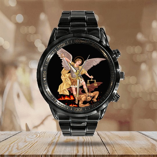 St Michael The Archangel Calendar Steel Band Watch