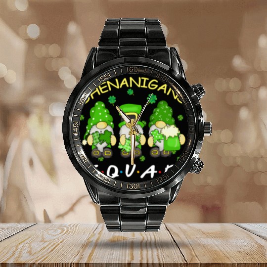 St Patrick'S Day Shenanigans Squad Three Gnomes Calendar Steel Band Watch
