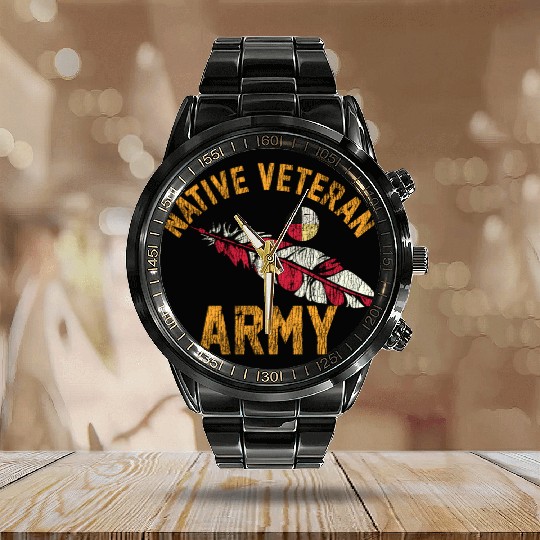 Native American Vietnam Veteran Calendar Steel Band Watch