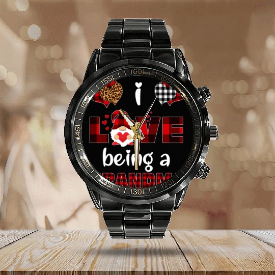 I Love Being Grandma Gnomes Family Valentine'S Day Calendar Steel Band Watch