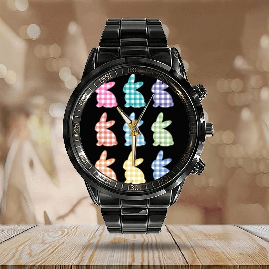 Easters For Plaid Easter Bunny Gingham Calendar Steel Band Watch