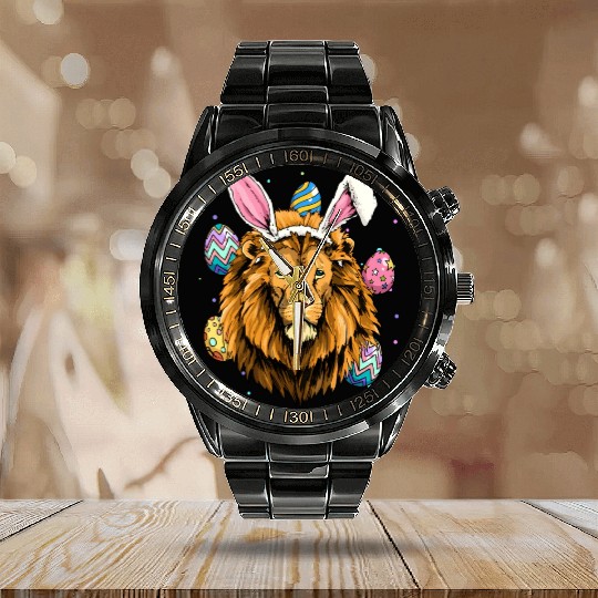 Easter Bunny Lion Easter Lion Calendar Steel Band Watch