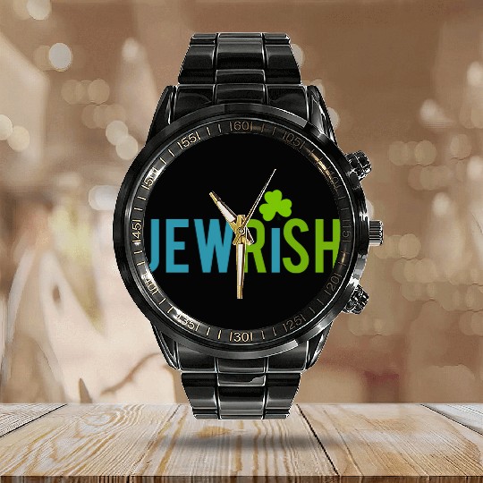 Jewish St Patric Day Shamrock Jewish Irish Calendar Steel Band Watch