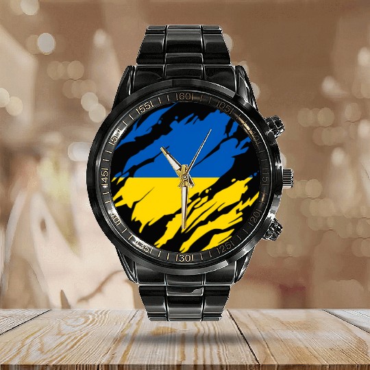 Ukrainian Flag Ukraine Calendar Steel Band Watch