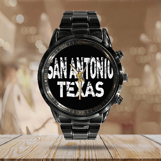 San Antonio Texas Distressed Calendar Steel Band Watch