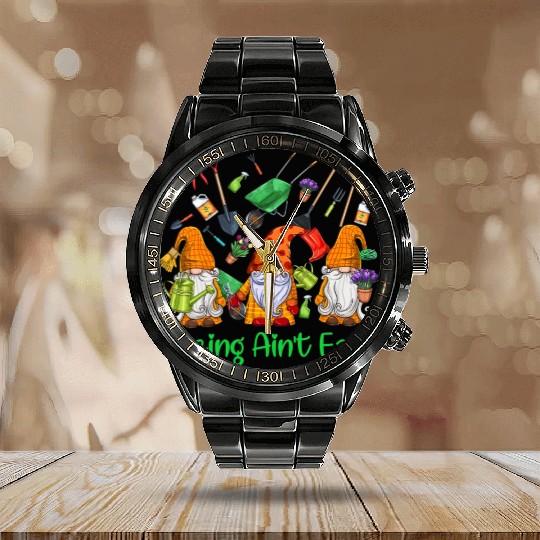 Hoeing Aint Easy Lovers Gardening Gnomes Funny Calendar Steel Band Watch