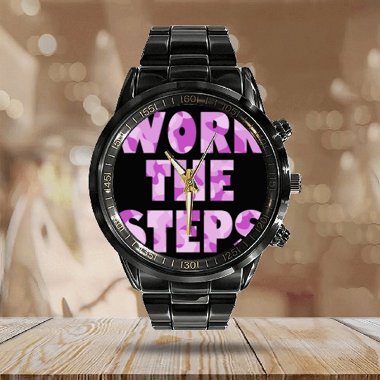 Work the Steps purple camo Calendar Steel Band Watch