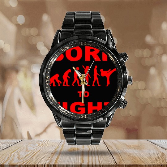Born To Fight Karate MMA ©WhiteTigerLLC.Com Calendar Steel Band Watch