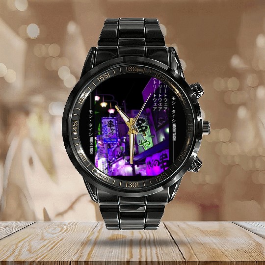 Japanese Cyberpunk Tokyo Streetwear Aesthetic Calendar Steel Band Watch