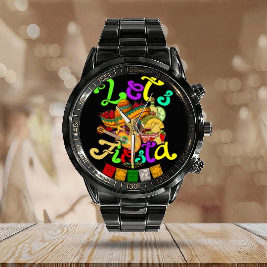 Cinco De Mayo Mexican Guitar Cactus - Mexican Calendar Steel Band Watch