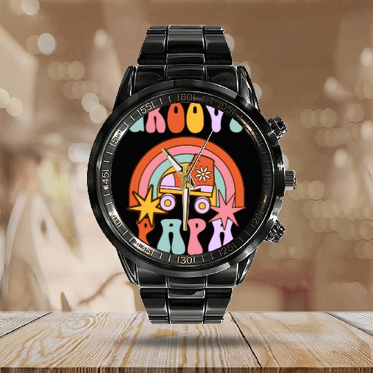 Groovy Papa Baby Shower Family Fathers Day Calendar Steel Band Watch