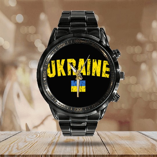 Ukraine Flag Ukraine Calendar Steel Band Watch