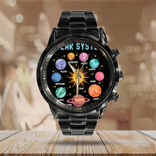 Solar System Planets Science Calendar Steel Band Watch