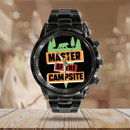 Master Of The Campsite Camp Camper Camping Calendar Steel Band Watch
