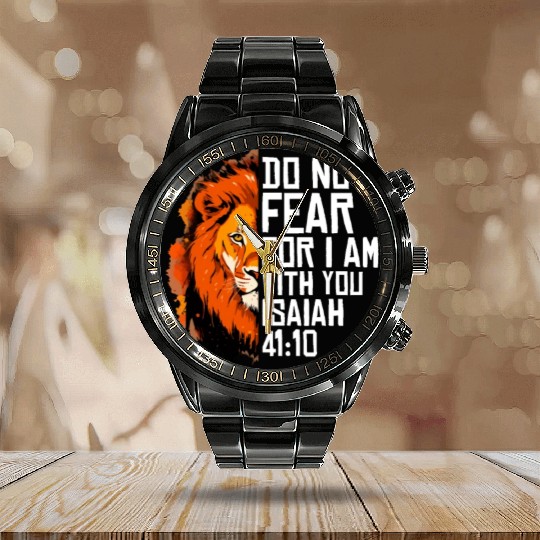 Christian Religious Bible Verse Sayings Lion Fear Calendar Steel Band Watch