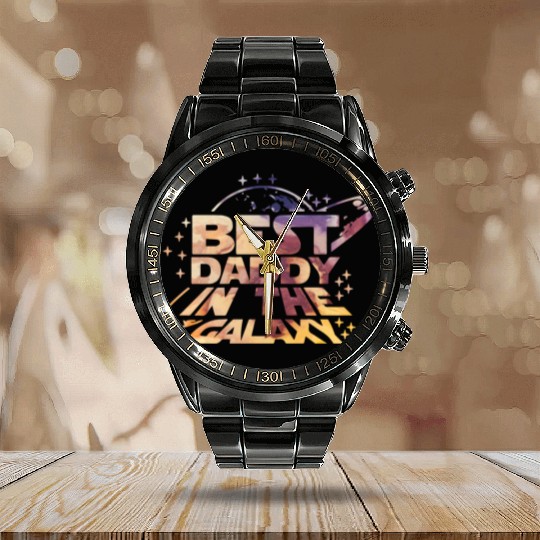 Best Daddy in the Galaxy Calendar Steel Band Watch
