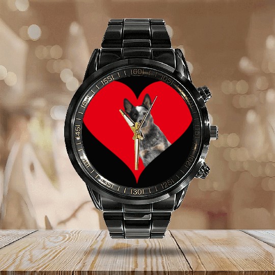 Heart Shape Australian Cattle Dog'S Day Calendar Steel Band Watch