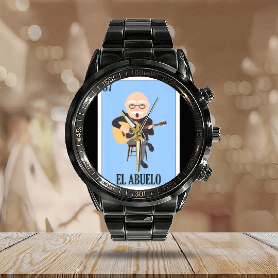 Funny Mexican Guitar Design for Grandpa - El Calendar Steel Band Watch