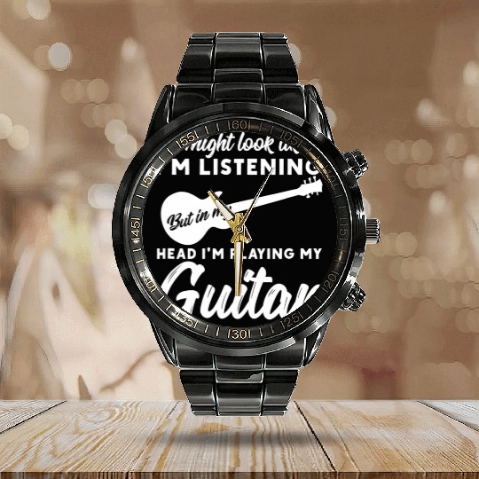 In My Head Im Playing My Guitar Musician Bass Calendar Steel Band Watch