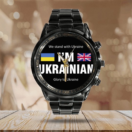 The Great Britain - Ukraine. I am Ukrainian Calendar Steel Band Watch