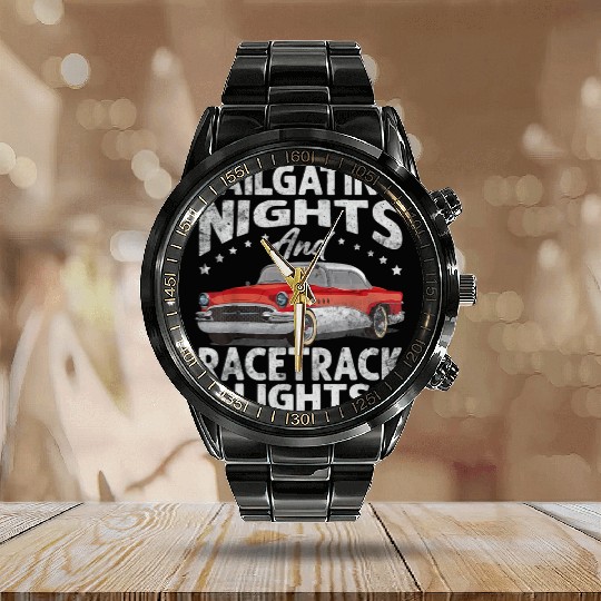 Tailgating Nights And Racetrack Lights Truck Calendar Steel Band Watch