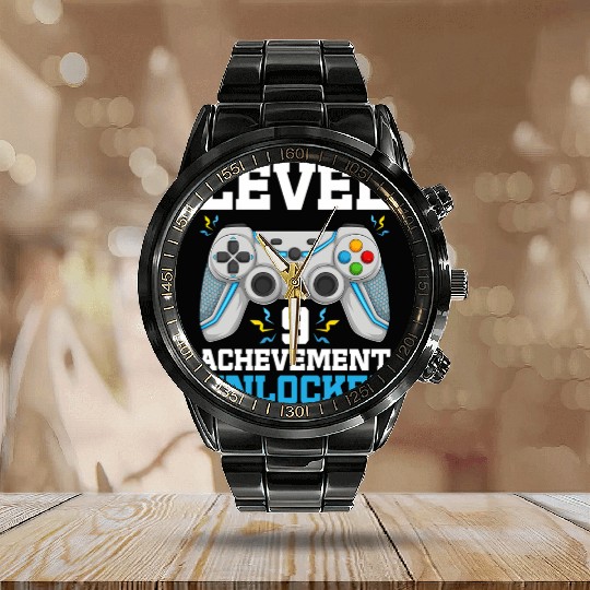Nine 9Yr Bday Son Gamer 9Th 9 Calendar Steel Band Watch