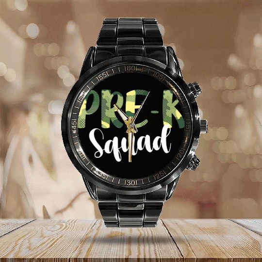 Camo Pre-K Squad Back To School Camouflage Calendar Steel Band Watch