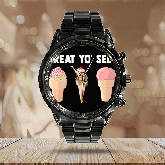 Ice Cream Treat Yo' Self Summertime Sherbet Gelato Calendar Steel Band Watch