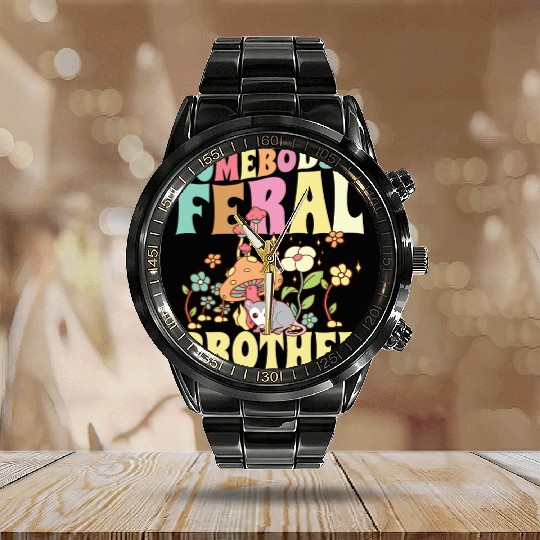 Somebody's Feral Brother Wild Bro Opossum Groovy Calendar Steel Band Watch
