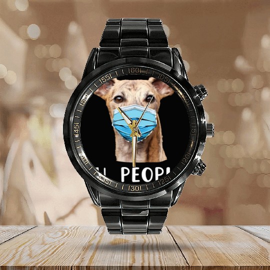 Whippet Greyhound Dog Wearing Face Ew People Calendar Steel Band Watch