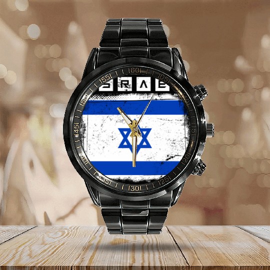 Israel Flag Star Of David Israel Calendar Steel Band Watch