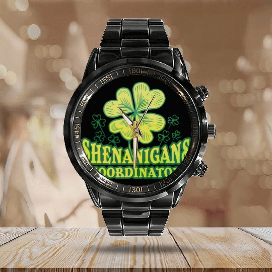 Shenanigans Coordinator St Patrick'S Day Shamrock Calendar Steel Band Watch