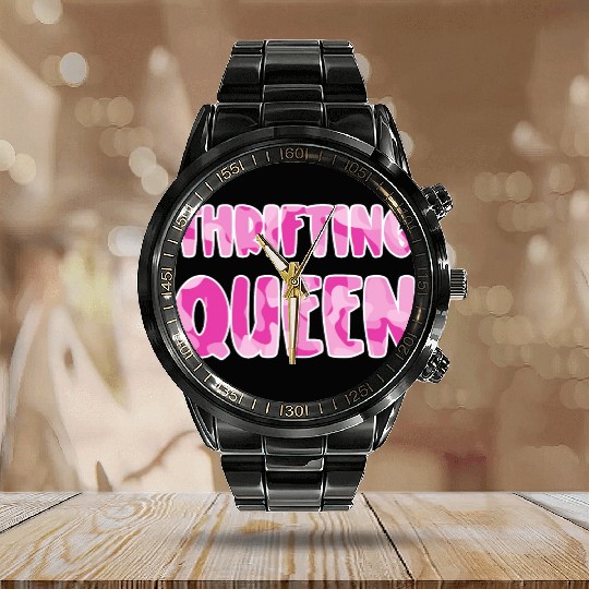 Thrifting Queen pink camo Calendar Steel Band Watch