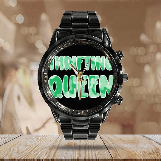 Thrifting Queen green camo Calendar Steel Band Watch
