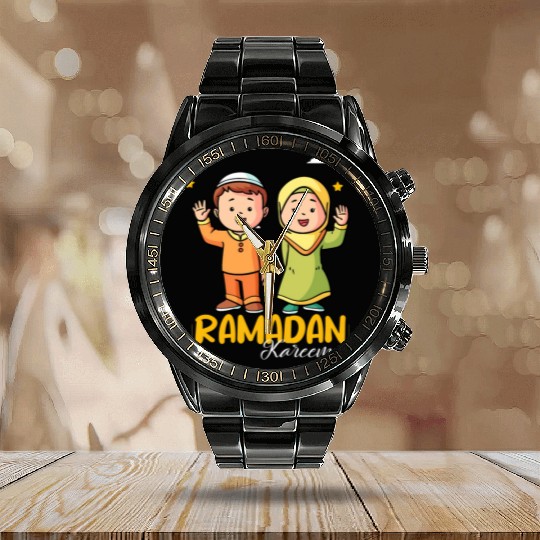 Happy Ramadan Mubarak Holy Month With Hijab Muslim Calendar Steel Band Watch