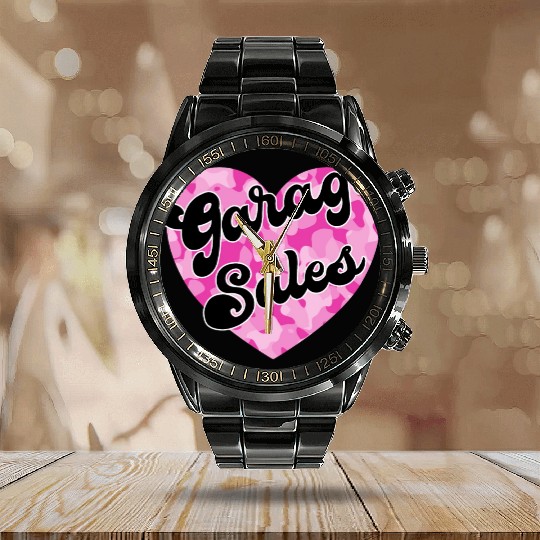 Garage Sales pink camo heart Calendar Steel Band Watch