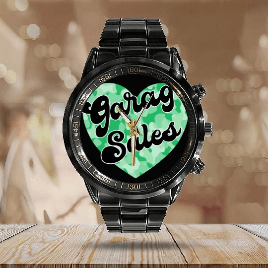 Garage Sales green camo heart Calendar Steel Band Watch